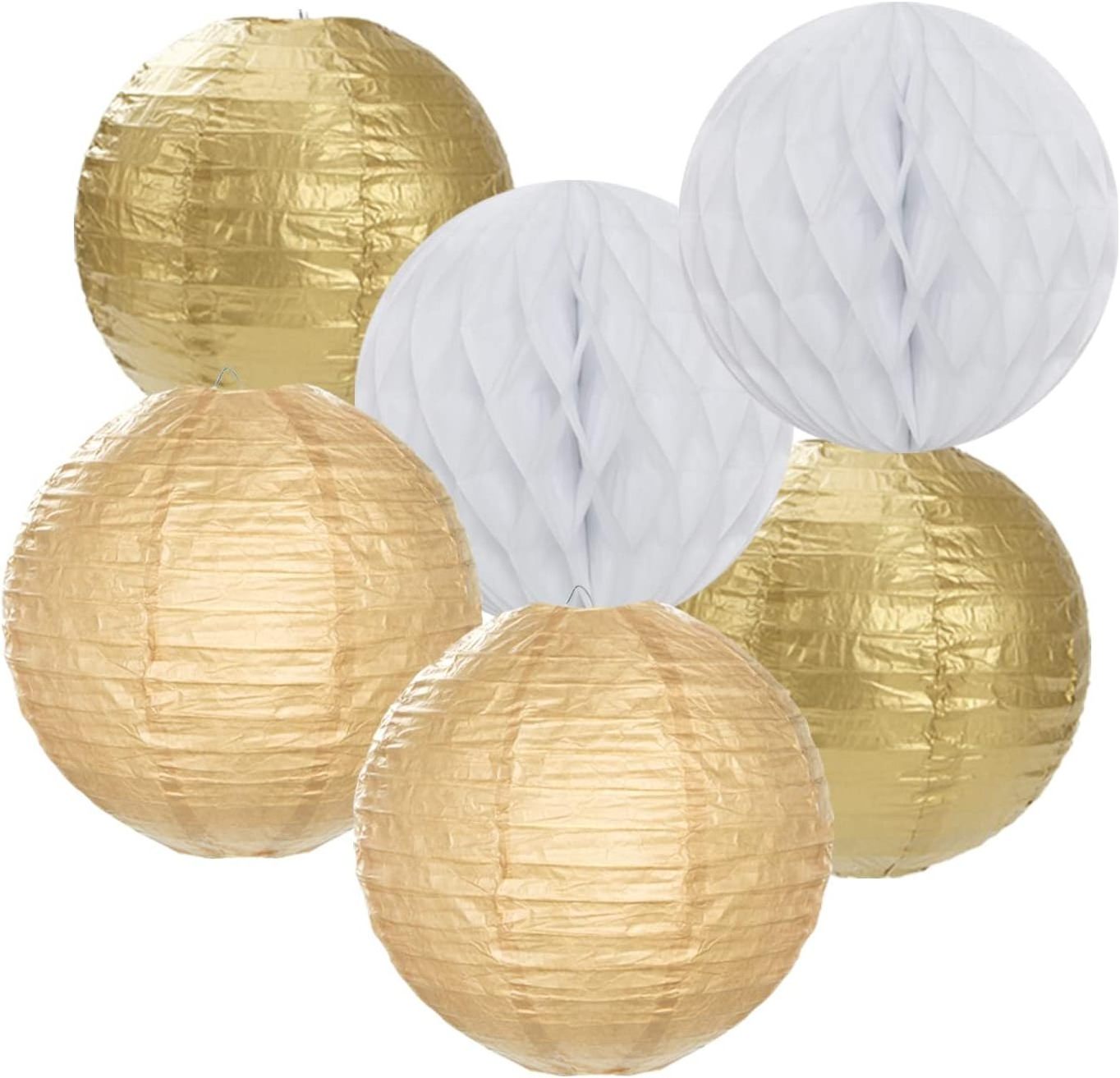 White Gold Party Decorations Streamers Wedding Engagement Paper Lanterns Fan Tissue Pom Poms Birthday Baby Bridal Shower Decor