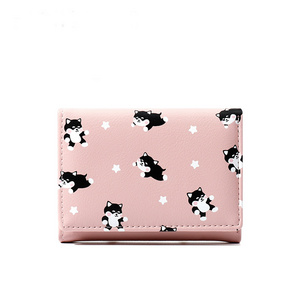 TAOMICMIC lucky dog print cute mini wallet leather women money clip small 3 folding clutch purse