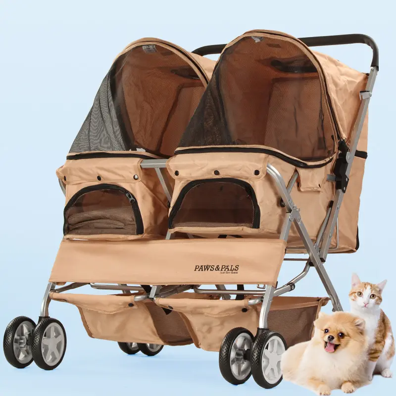 Wholesale Dog Outing Stroller Portable Double Deck Pet Stroller Detachable Cat Travel Four Wheel Stroller