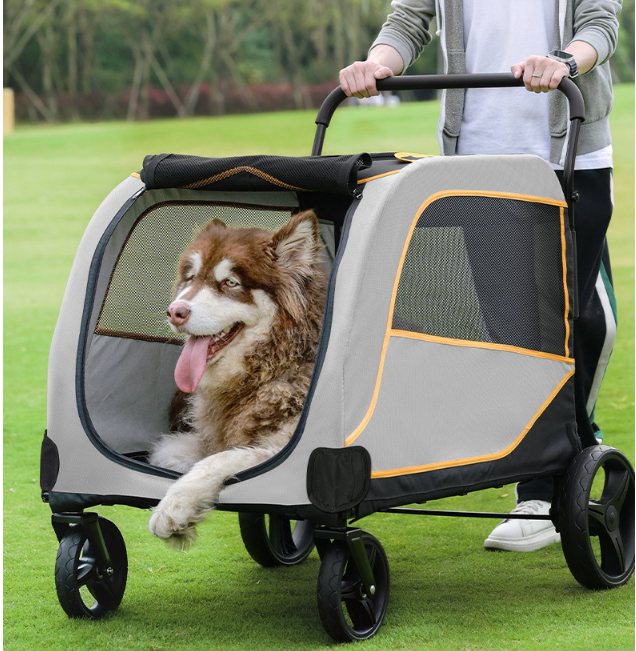 2023 Luxury Folding Large Pet Stroller Breathable Dog Cat Travel Stroller for Large Dog