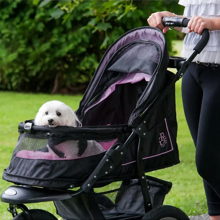 Wholesale Pet Outdoor Stroller Portable Travel Dog Out Travel Cart With Big Wheels Foldable Cat Pet Trolley