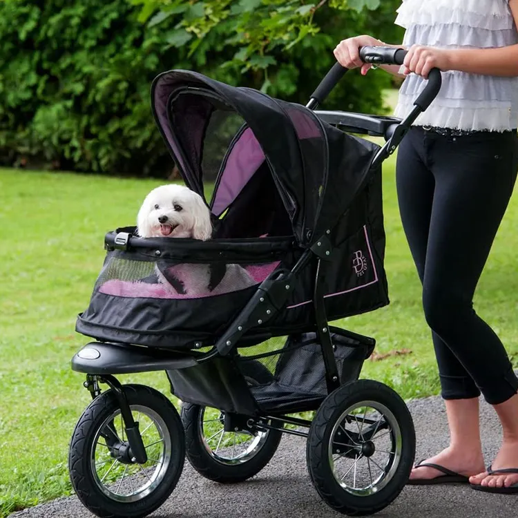 Wholesale Pet Outdoor Stroller Portable Travel Dog Out Travel Cart With Big Wheels Foldable Cat Pet Trolley