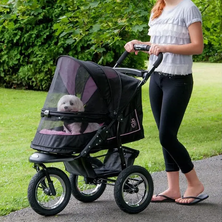 Wholesale Pet Outdoor Stroller Portable Travel Dog Out Travel Cart With Big Wheels Foldable Cat Pet Trolley