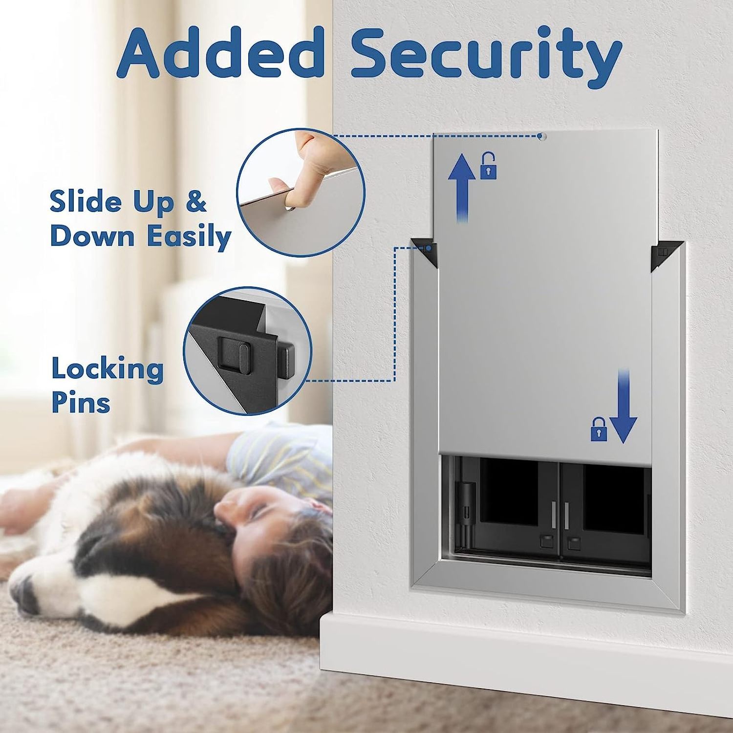 Premium Large Dog Cat Door Aluminum Smart Pet Door with Double Panels Anti-Cracking 4 ways Locking Factory