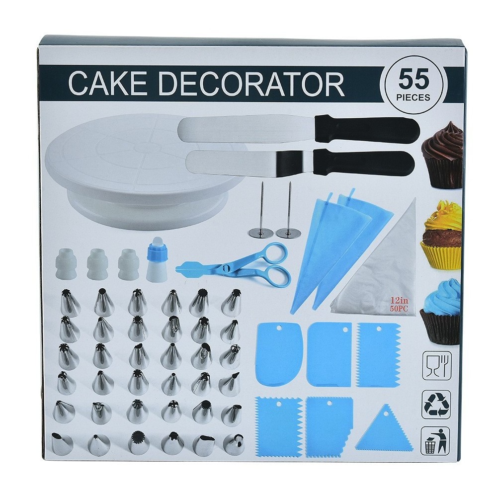 F773 Stainless Steel Decorating Mouth Set Cake Turntable 55pc set Cream Decoration Set Baking Tools