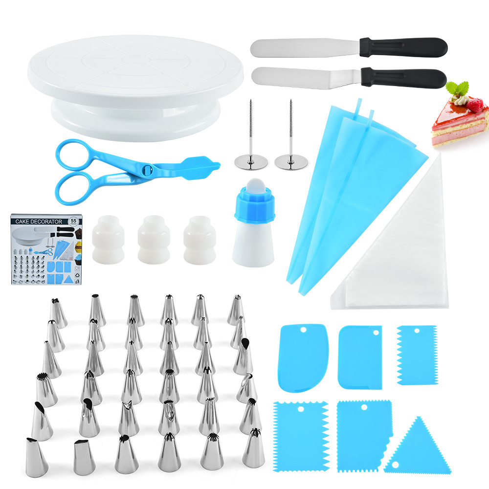 F773 Stainless Steel Decorating Mouth Set Cake Turntable 55pc set Cream Decoration Set Baking Tools