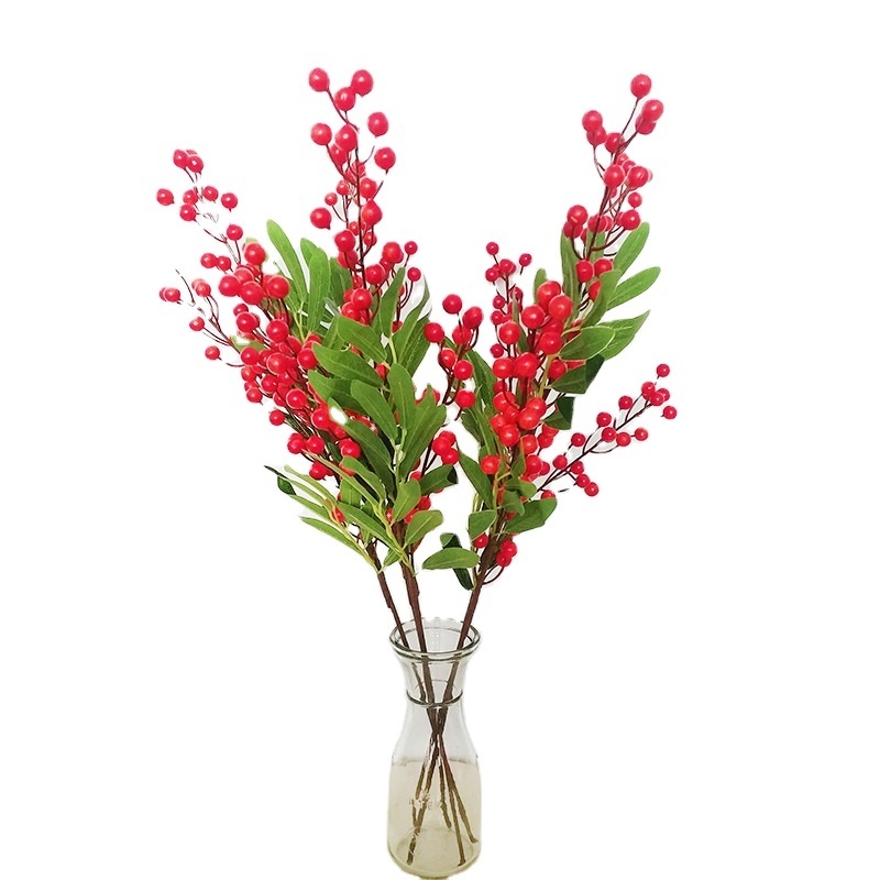 F802 Garden simulation fruit 3 fork blueberry berry simulation flower red decoration artificial berry branch