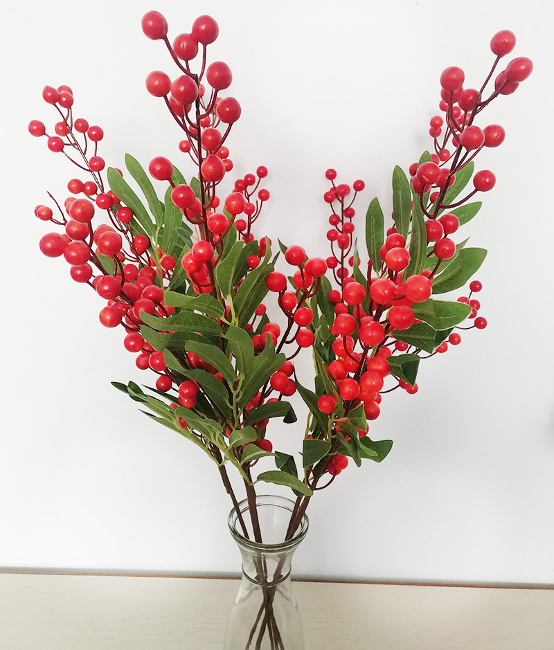 F802 Garden simulation fruit 3 fork blueberry berry simulation flower red decoration artificial berry branch