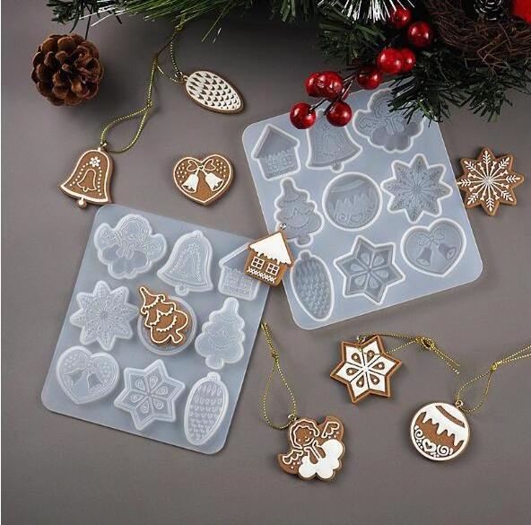 T1221 Christmas Tree Snowflake elk pendant key chain shingle ornament silicone mold