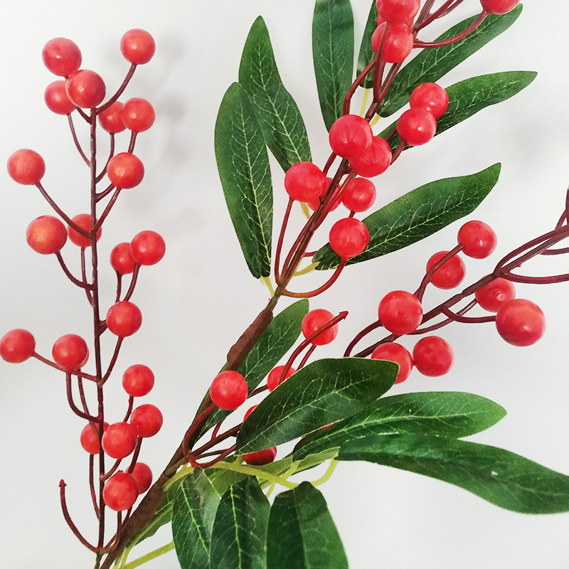 F802 Garden simulation fruit 3 fork blueberry berry simulation flower red decoration artificial berry branch