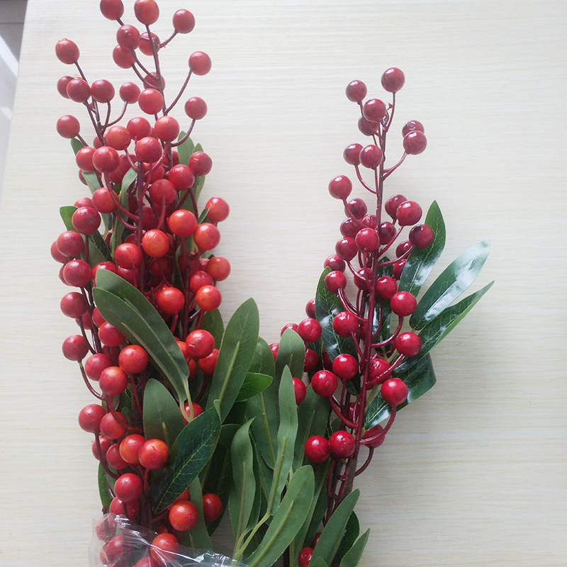 F802 Garden simulation fruit 3 fork blueberry berry simulation flower red decoration artificial berry branch