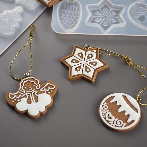 T1221 Christmas Tree Snowflake elk pendant key chain shingle ornament silicone mold