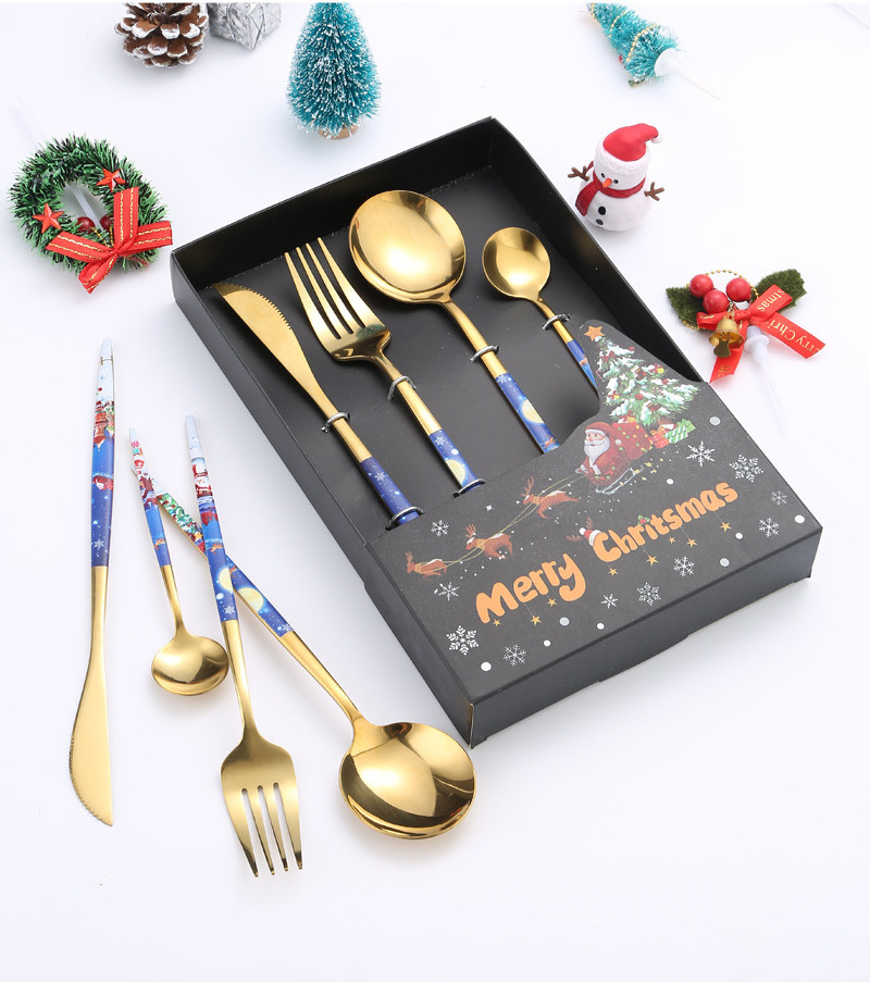 T 217 Portugal Knife fork and spoon Christmas Hotel Gift box 4PC cutlery set