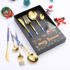 T 217 Portugal Knife fork and spoon Christmas Hotel Gift box 4PC cutlery set