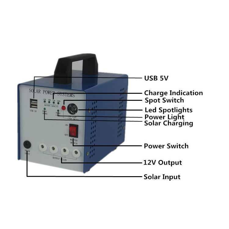 10W small solar power system with 2 USB sockets 2 bulbs1 for mobile phone charging polysilicon battery lighting iron case