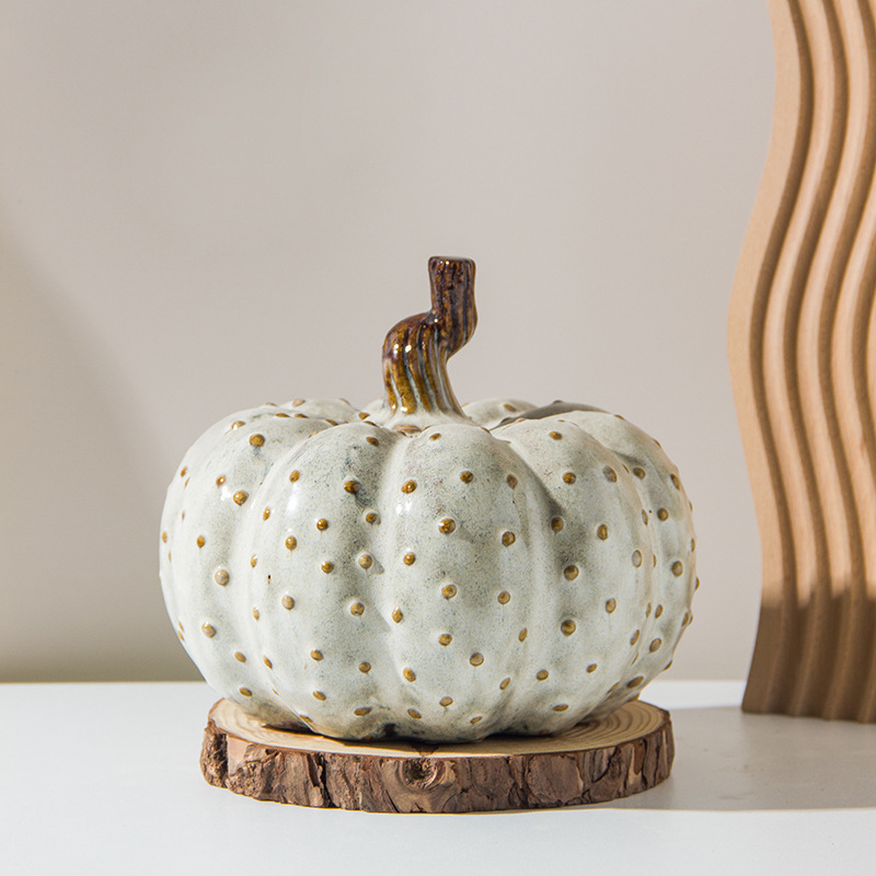 White Gold Flecks Sparkle Ceramic Pumpkin Thanksgiving Fall Decor