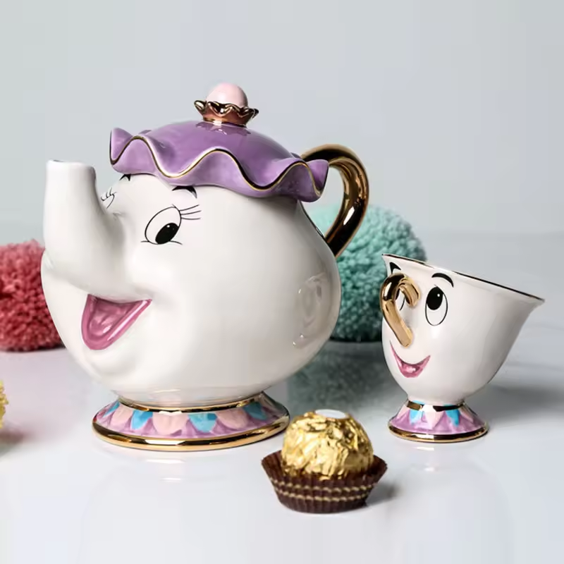 Custom Printing Pottery Coffee Cup bella y bestia Decoration Ceramic Mug Beauty and The Beast Tea Cup Pot Set