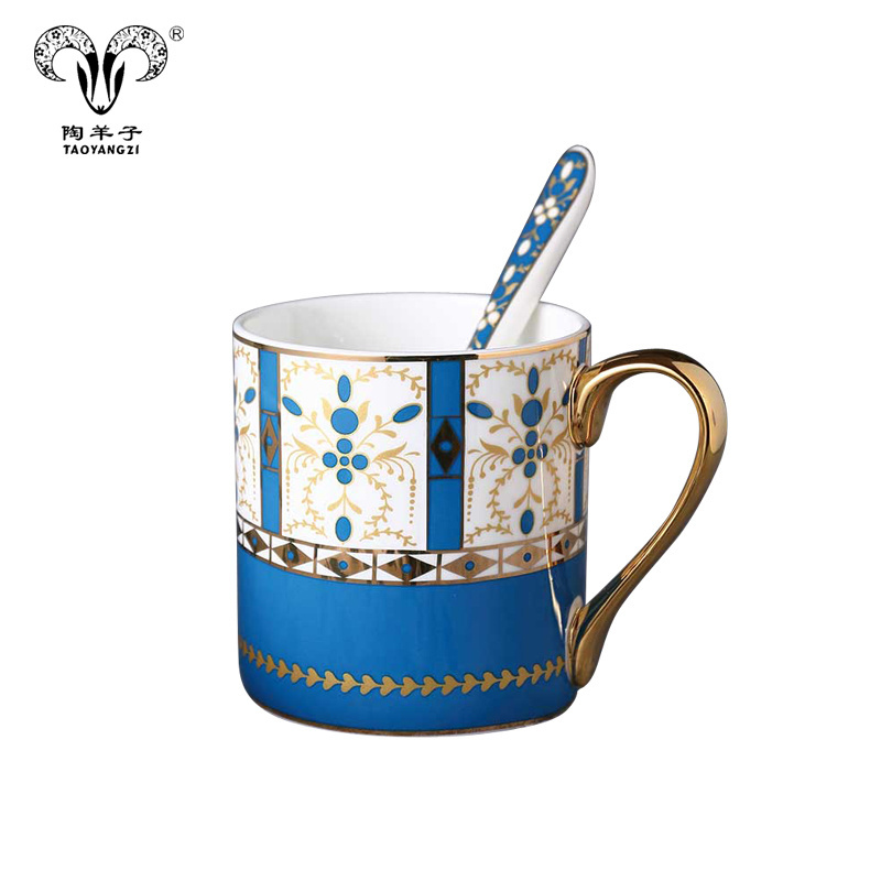 Wholesales 15oz  large capacity fine bone china royal ceramic coffee ceramic mug with gold handle