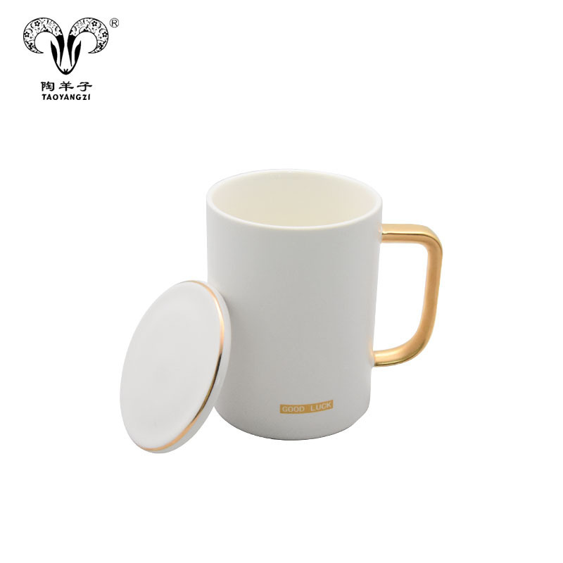 European golden handle edge-tracing couple cup black-and-white frosted ceramic coffee mug