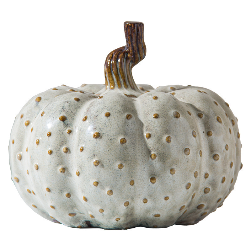 White Gold Flecks Sparkle Ceramic Pumpkin Thanksgiving Fall Decor