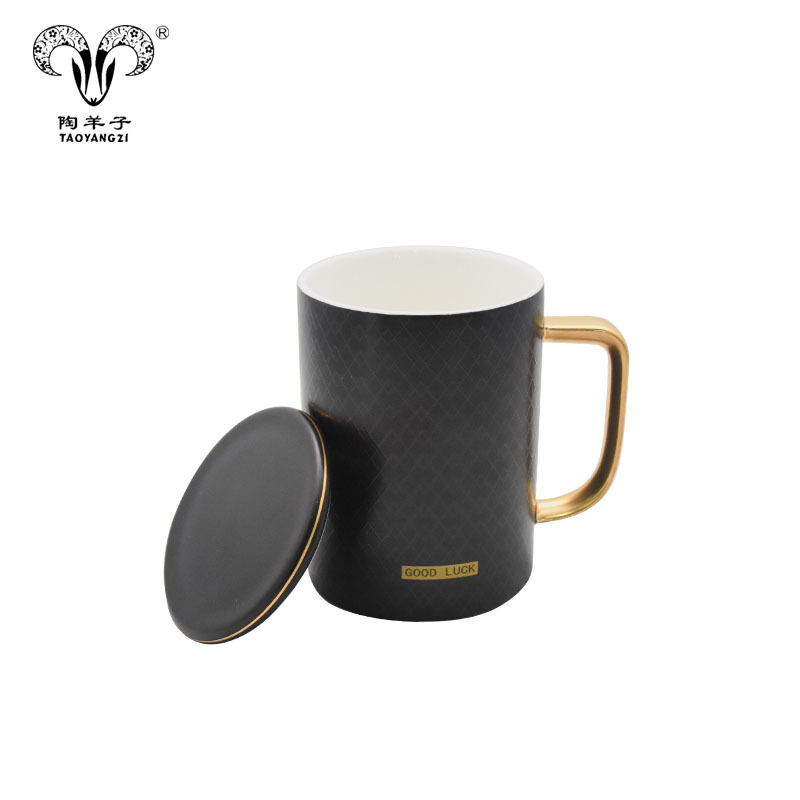 European golden handle edge-tracing couple cup black-and-white frosted ceramic coffee mug