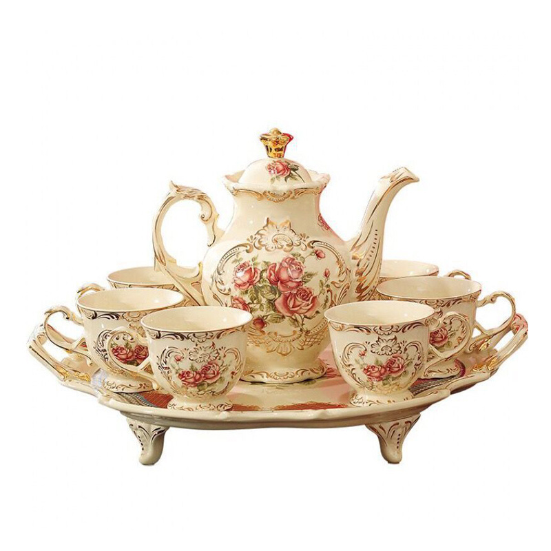 8pcs/set Delicate Bone china Coffee Tea Set European Vintage Tea Set With Tea Pot