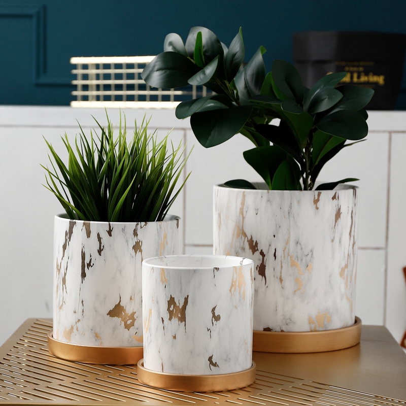 Nordic style simulation green plant pot decoration small marbled ceramic vase for interior decoration