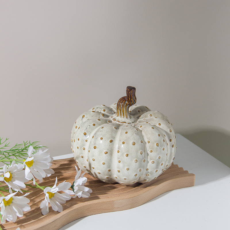 White Gold Flecks Sparkle Ceramic Pumpkin Thanksgiving Fall Decor