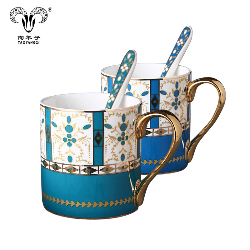 Wholesales 15oz  large capacity fine bone china royal ceramic coffee ceramic mug with gold handle