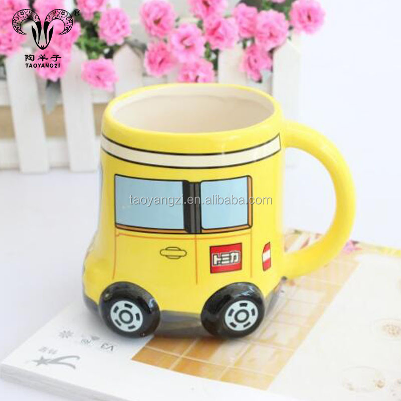 eco-friendly and safety cartoon colorful bus shape ceramic milk mug for children