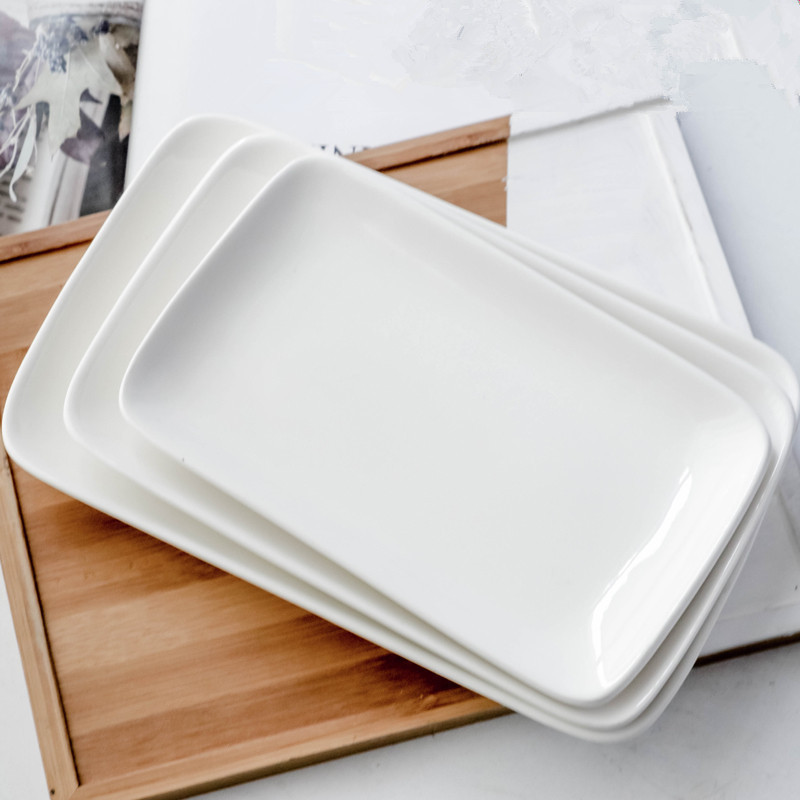 custom printed Logo ceramic flat plates dinnerware restaurant dessert white dish round square dinner porcelain flat plates