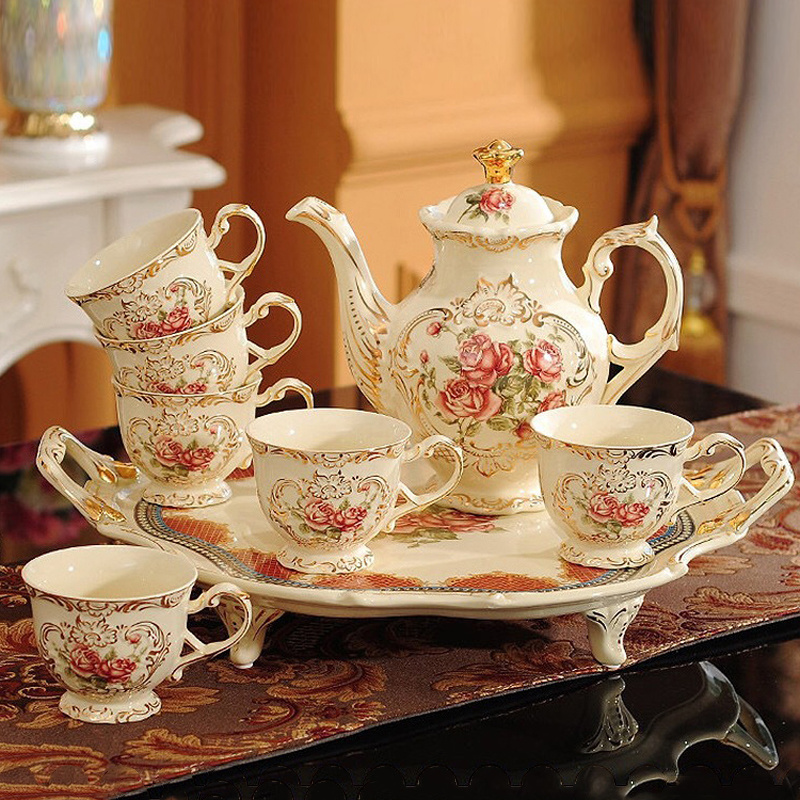 8pcs/set Delicate Bone china Coffee Tea Set European Vintage Tea Set With Tea Pot