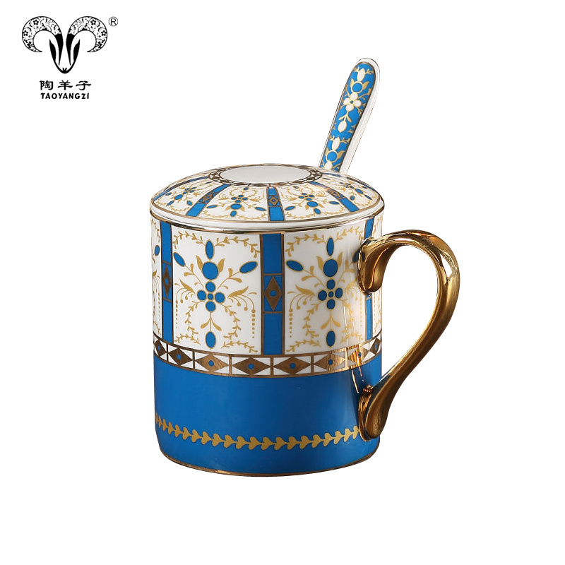 Wholesales 15oz  large capacity fine bone china royal ceramic coffee ceramic mug with gold handle