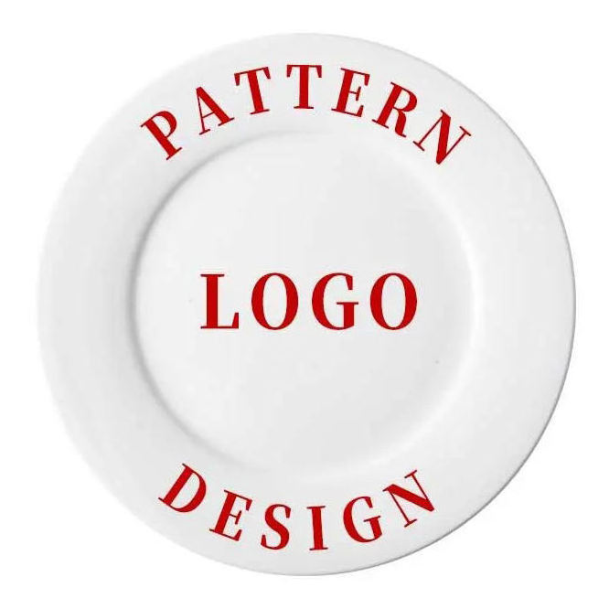 custom printed Logo ceramic flat plates dinnerware restaurant dessert white dish round square dinner porcelain flat plates