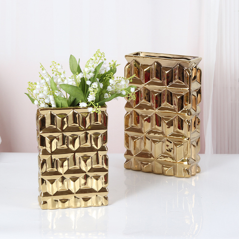 Nordic light luxury plated gold wide mouth flower vases decor living room flower arrangement ideas nordic ceramic decor vases