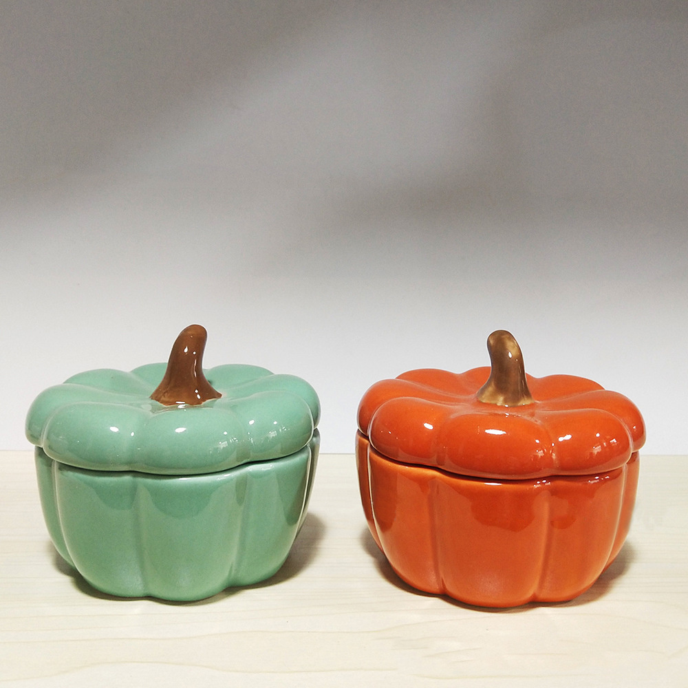 Creative pumpkin shaped candle vessel ceramic candle containers with lids