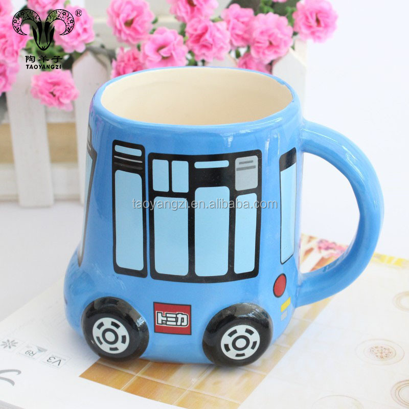 eco-friendly and safety cartoon colorful bus shape ceramic milk mug for children