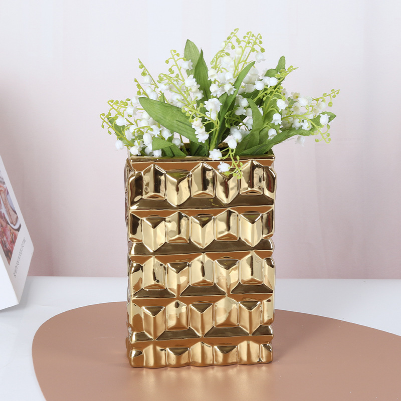 Nordic light luxury plated gold wide mouth flower vases decor living room flower arrangement ideas nordic ceramic decor vases