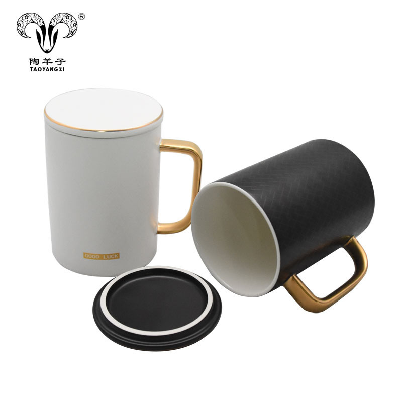 European golden handle edge-tracing couple cup black-and-white frosted ceramic coffee mug