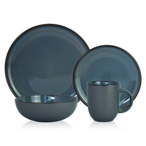 Pakistani Luxury Rustic Black Fine Porcelain Dinner Round Tableware And Plate Set of Ceramic Plate