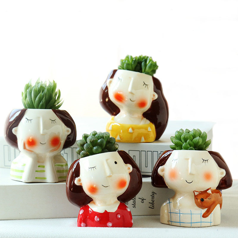 Customized human face ceramic decorative plant pots indoor ceramic flower pot planter