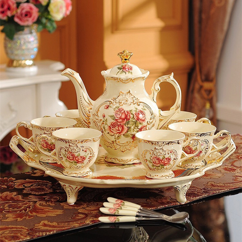 8pcs/set Delicate Bone china Coffee Tea Set European Vintage Tea Set With Tea Pot