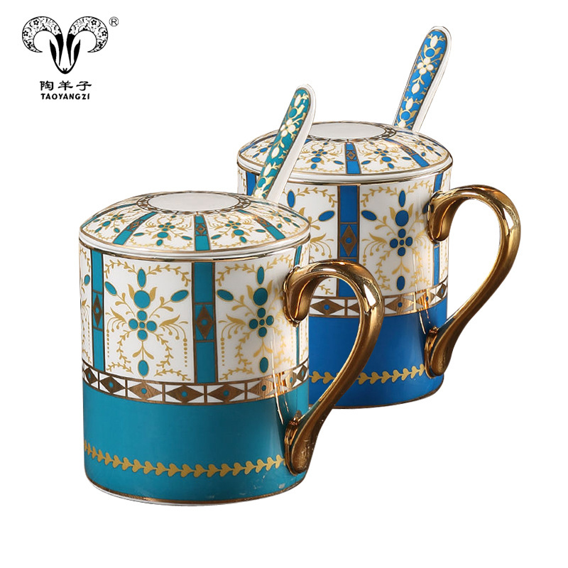 Wholesales 15oz  large capacity fine bone china royal ceramic coffee ceramic mug with gold handle