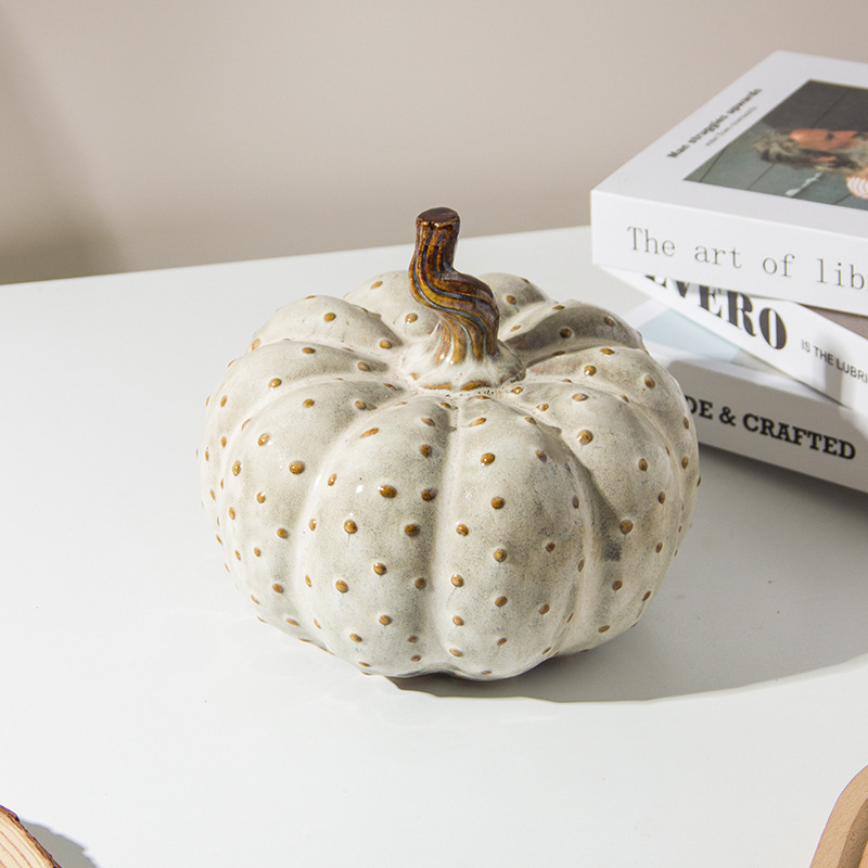 White Gold Flecks Sparkle Ceramic Pumpkin Thanksgiving Fall Decor