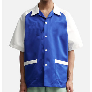 Fashion lapel short sleeve color black bowling shirt two-tone patchwork button up oversize baseball shirt men casual shirt