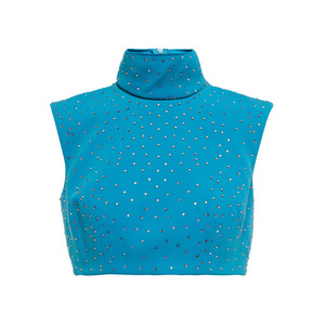 OEM Sleeveless Turtleneck Allover Crystals Sprinkled Cropped Tops Women