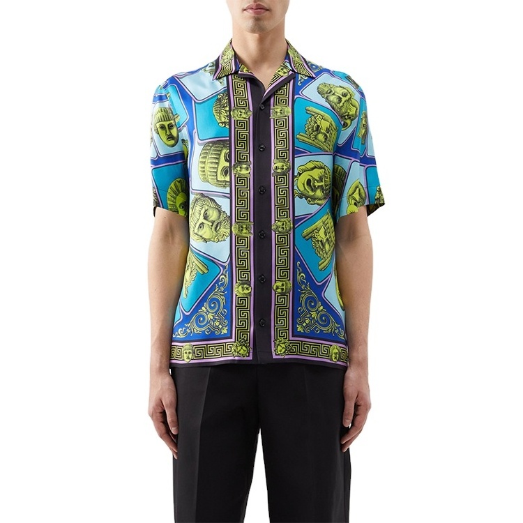 Custom Twill Short Sleeve Button Up Casual Silk Satin Man Shirt