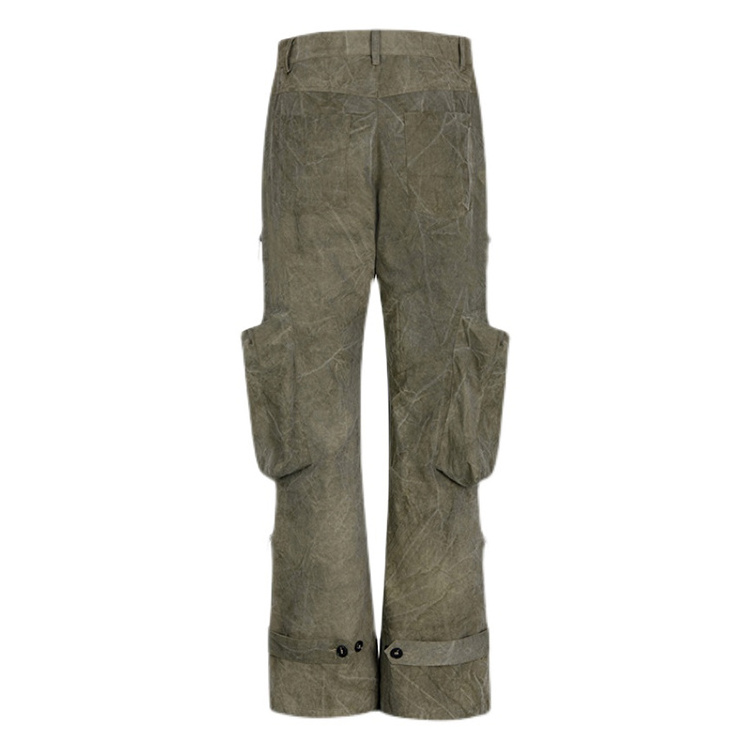 Custom Mens Trousers Casual Cargo Pants Cotton Zipper Washed Flared Pants