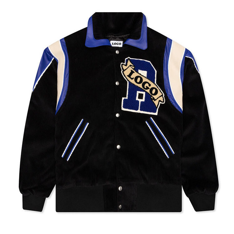 OEM Letterman Custom Logo Leather Embroidery Patch Corduroy Varsity Jacket