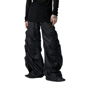 Custom Nylon Baggy Light Weight Parachute Cargo Black Stacked Pants Men